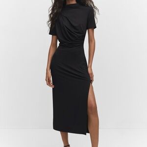 NEW MANGO KNITTED DRESS WITH DRAPE DETAIL (L)